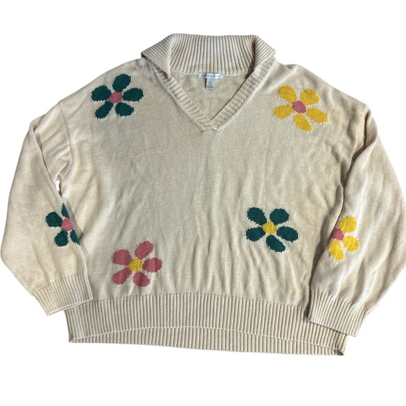 Cato Sweaters - Cato Floral V-Neck Knit Sweater Women’s XL